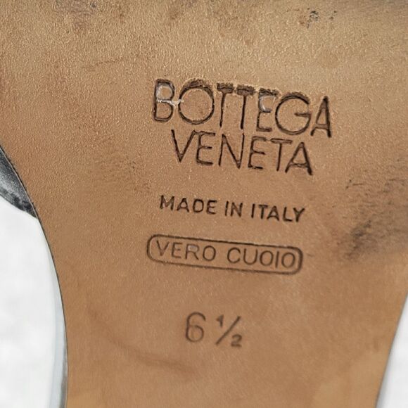 Bottega Veneta Heels Wide Cutout Ankle Cuff Metallic Pewter Silver Leather 6.5 - Picture 12 of 13